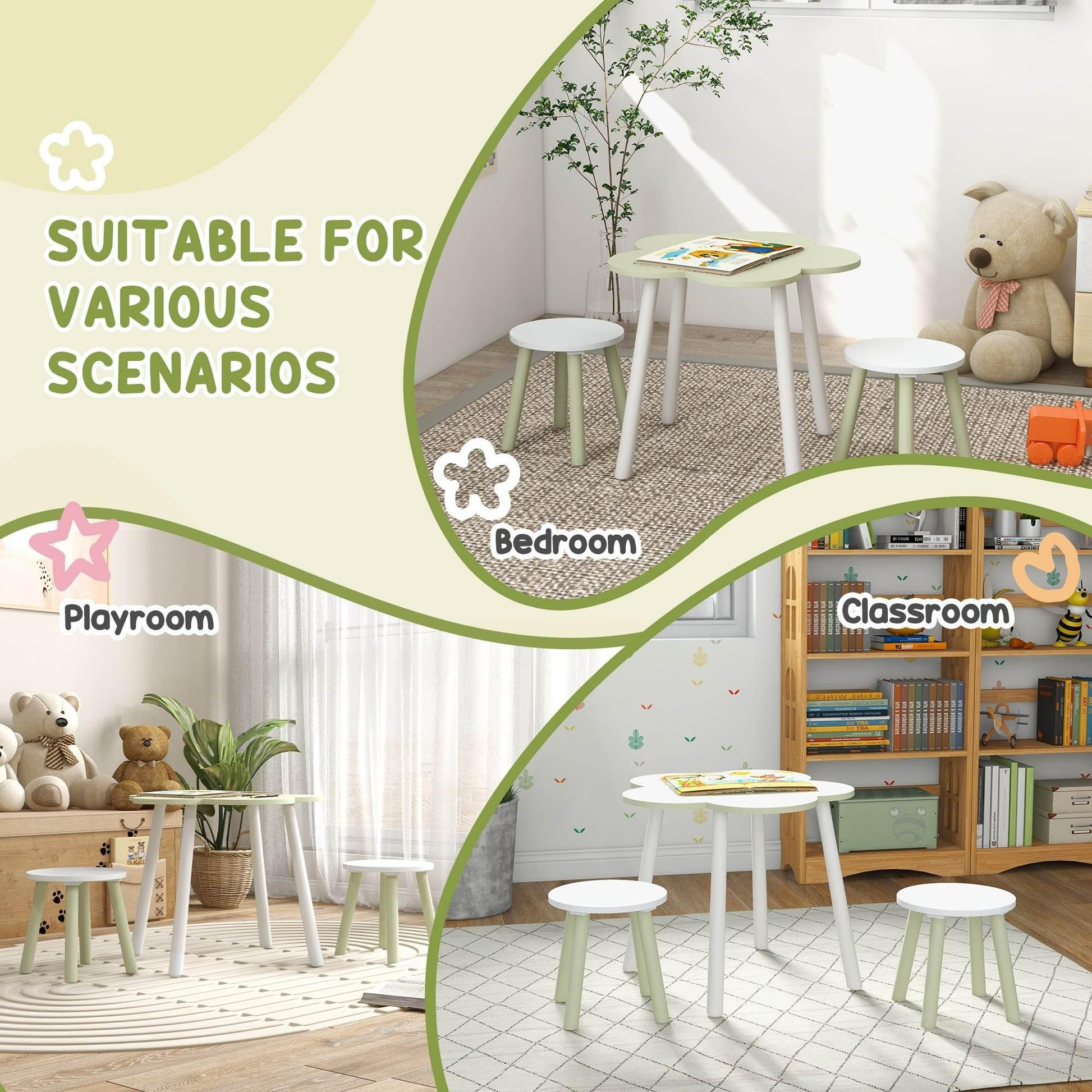 ZONEKIZ Kids 5-Piece Furniture Set with Flower Design for Ages 3-6, Colorful & Durable - ALL4U RETAILER LTD
