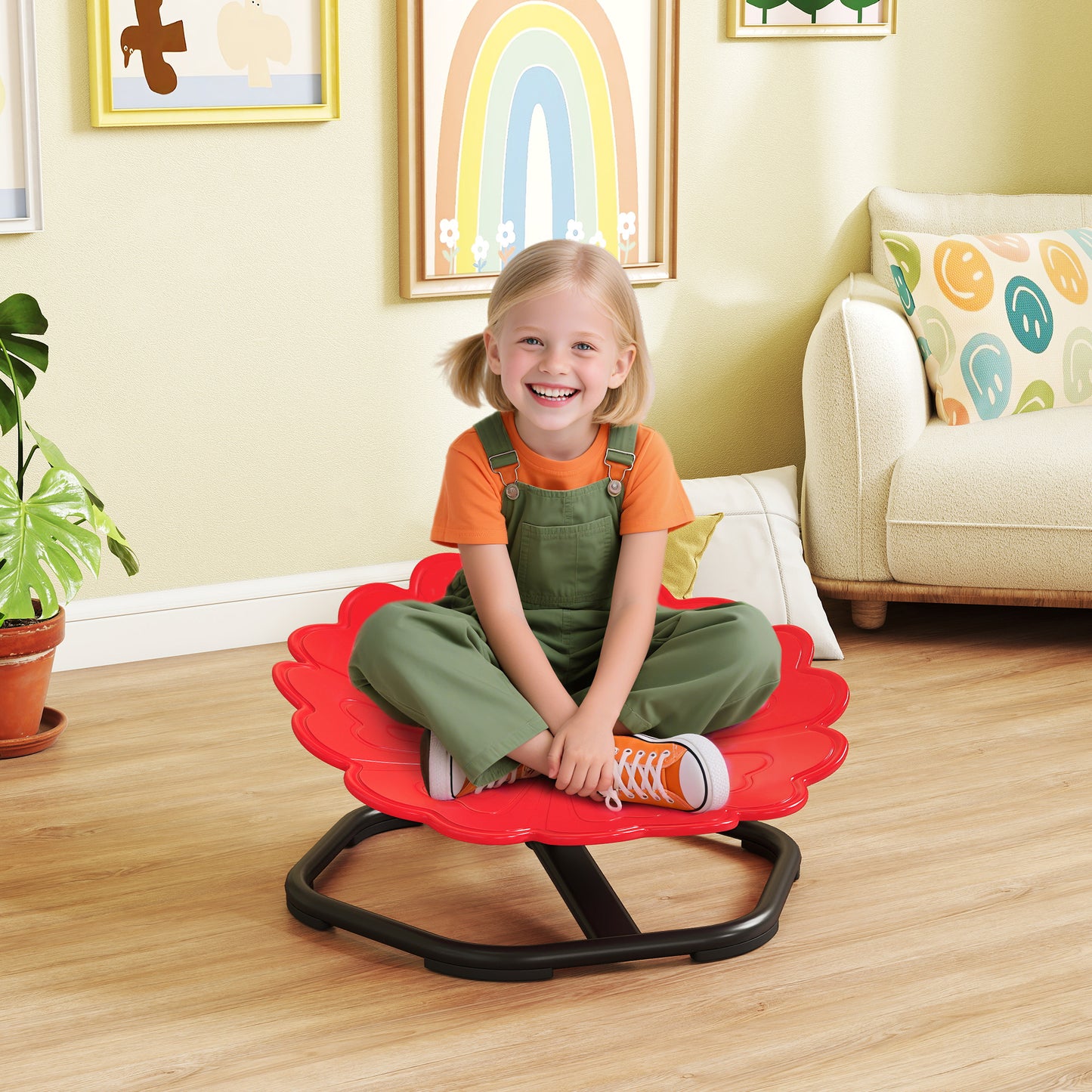 AIYAPLAY Flower Shaped Sensory Spinning Chair With Non Slip Base For Balance And Coordination Red