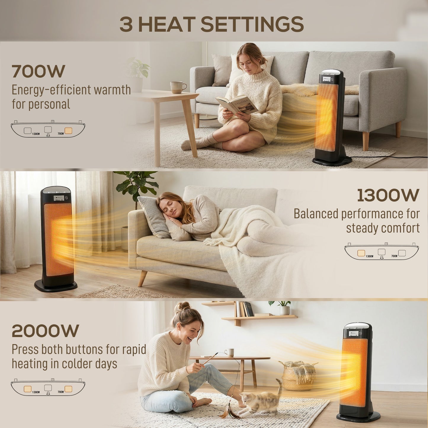 HOMCOM 2000W Ceramic Space Heater With 4 Modes Adjustable Thermostat 55 Degree Oscillation Tip Over Protection
