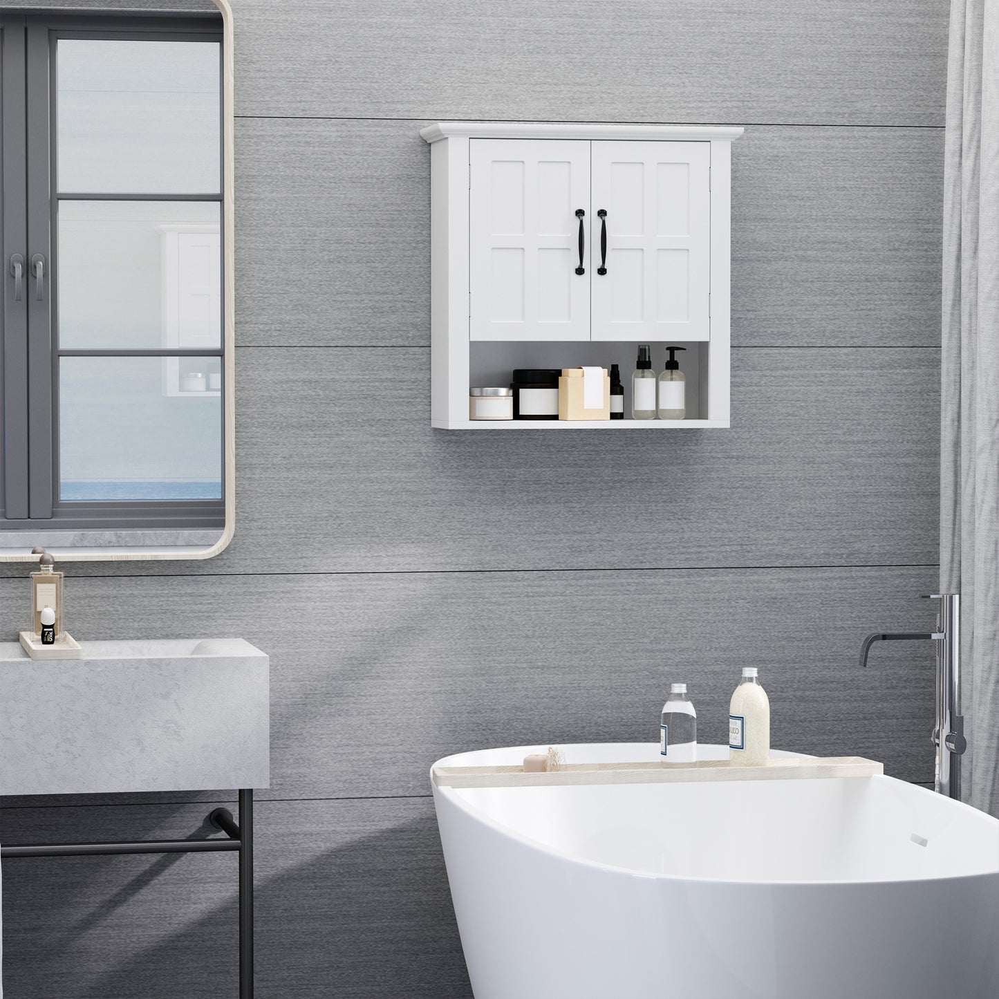 HOMCOM White Bathroom Wall Cabinet With 2 Doors And Adjustable Shelf Medicine Cabinet Kitchen Cupboard