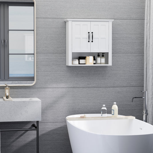 HOMCOM White Bathroom Wall Cabinet With 2 Doors And Adjustable Shelf Medicine Cabinet Kitchen Cupboard