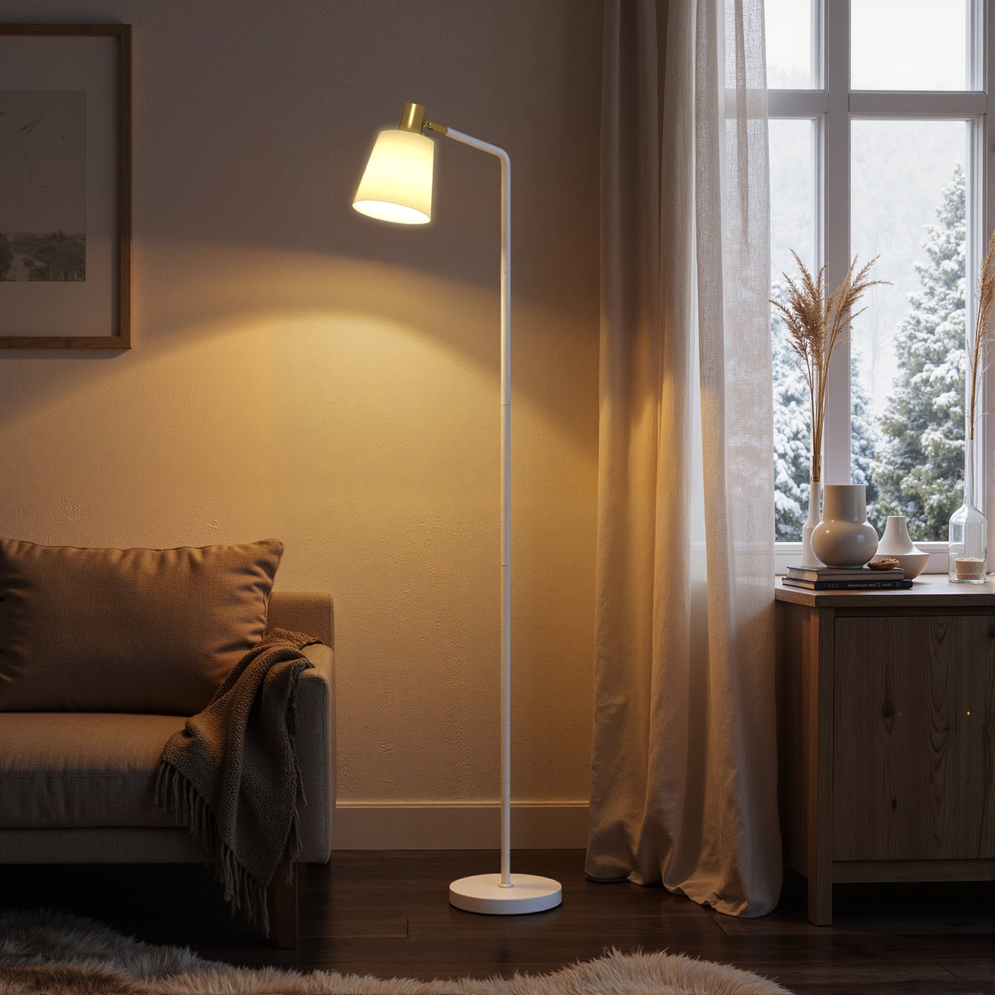 HOMCOM Modern LED Floor Lamp With 350 Degree Rotatable Head For Living Room White