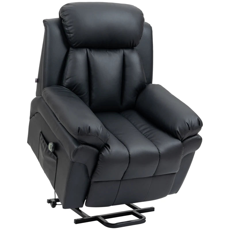 HOMCOM Lift Stand Assistance Chair Recliner Sofa with PU Leather, Extra Padded Design, Electric Power with Remote Control, Black - ALL4U RETAILER LTD