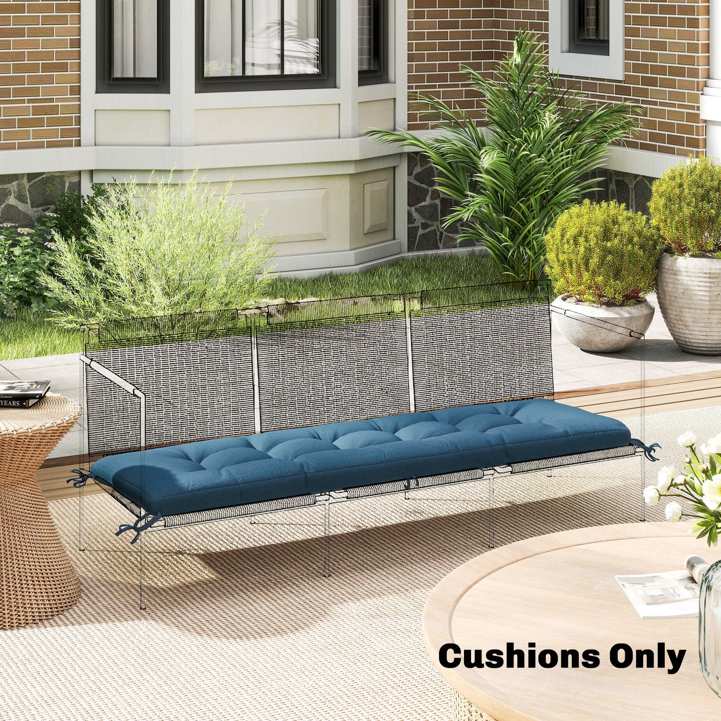 Outsunny Memory Foam Sun Lounger Cushion With Ties For 190 X 60 Cm Lounger Outdoor Blue Pad