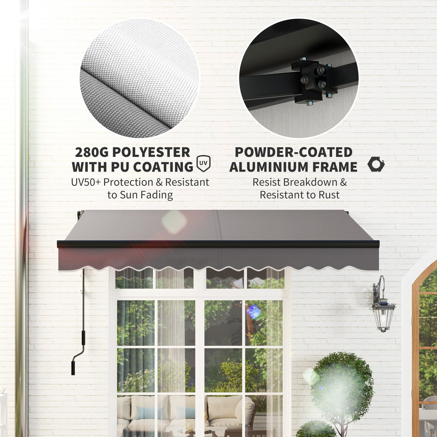 Outsunny 3x2.5m Electric Retractable Awning With LED Lights And Remote Aluminium Frame DIY UV50 Plus Canopy Dark Grey