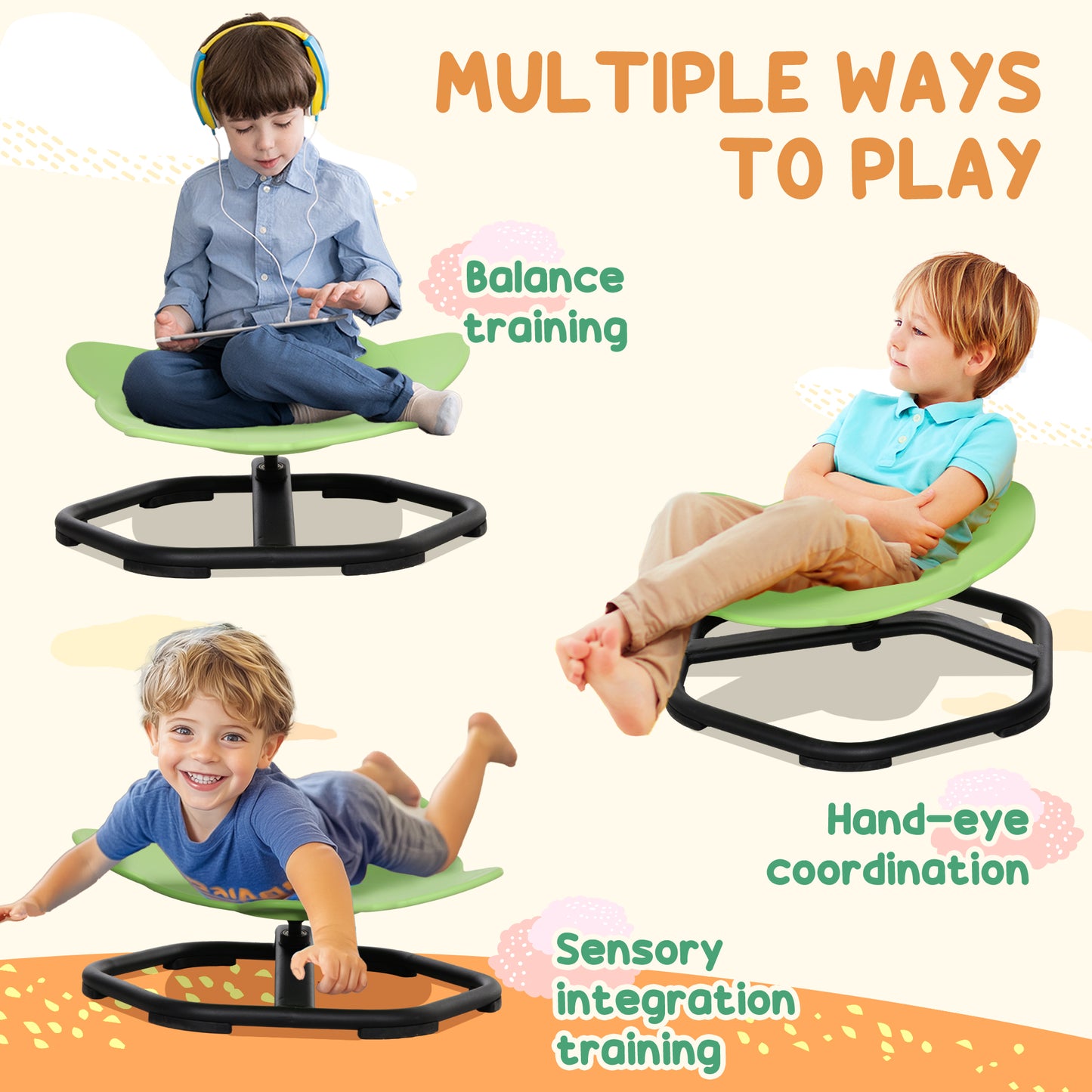 AIYAPLAY Elephant Shaped Spinning Chair For Autism Ages 3 To 6 Green Sensory Seat