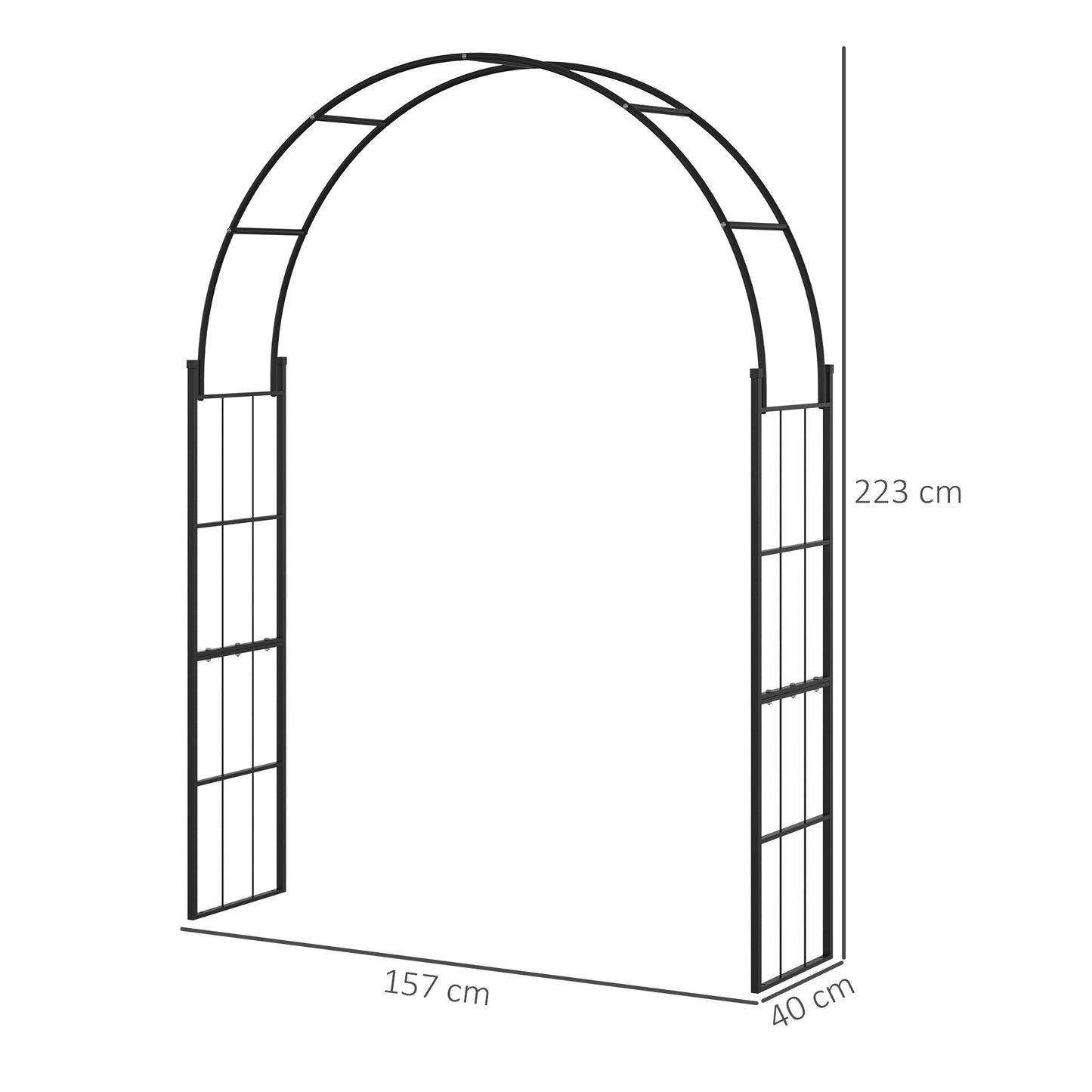 Outsunny 223cm Garden Arch Trellis Outdoor Wedding Arbor For Climbing Roses Vines And Plants Black Metal
