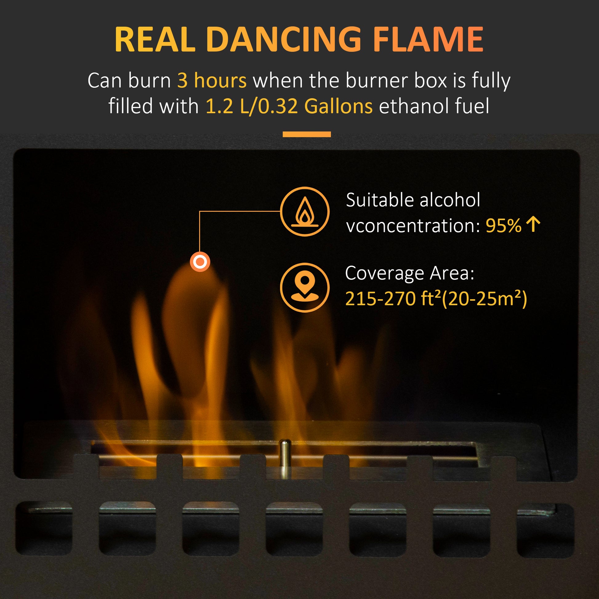 HOMCOM Portable Bioethanol Fireplace Heater with 1.2L Tank and 3-Hour Burn Time, Black - ALL4U RETAILER LTD