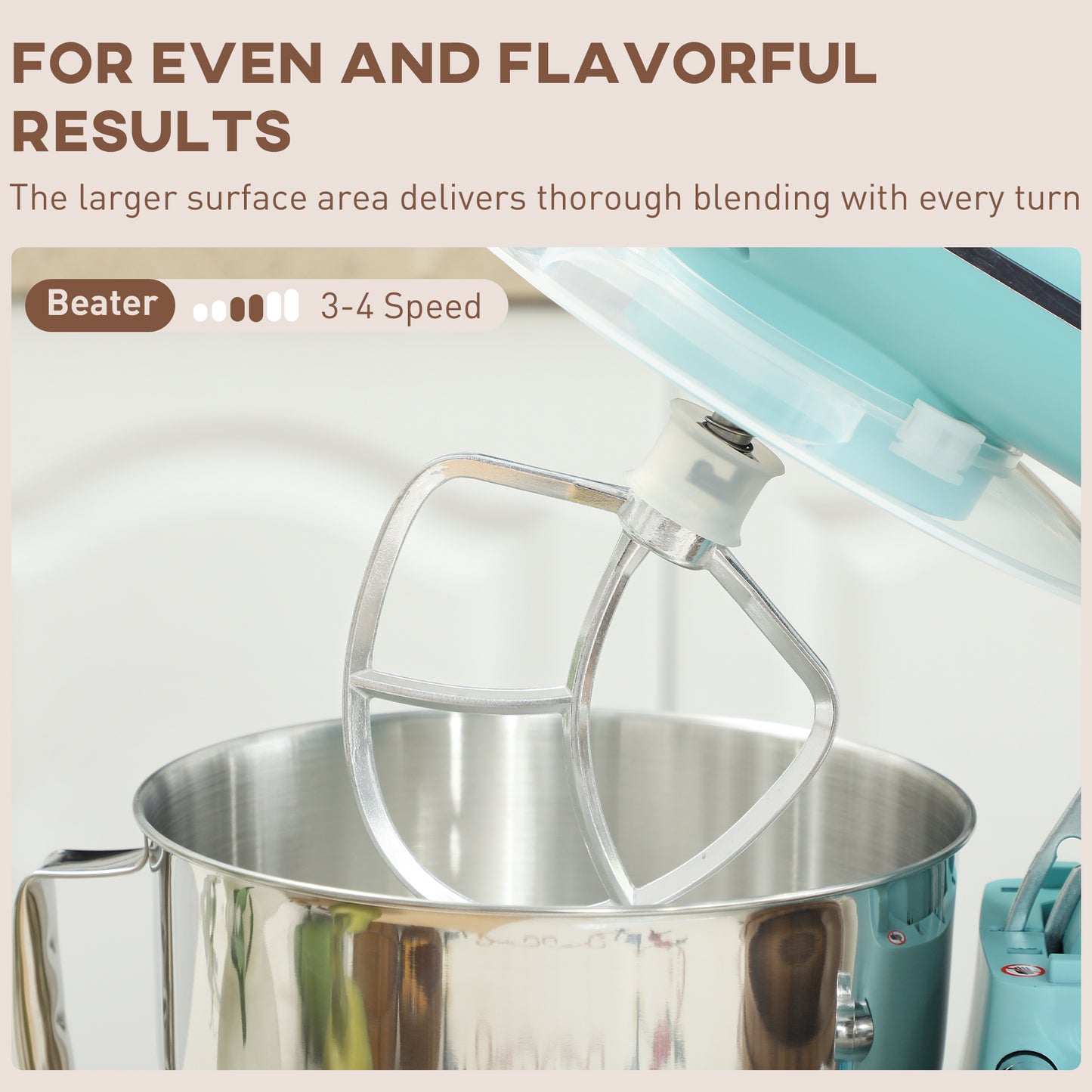 HOMCOM 1300W Kitchen Stand Mixer with Accessories Blue Four Point Five Liter Stainless Steel Bowl Six Speed Pulsation