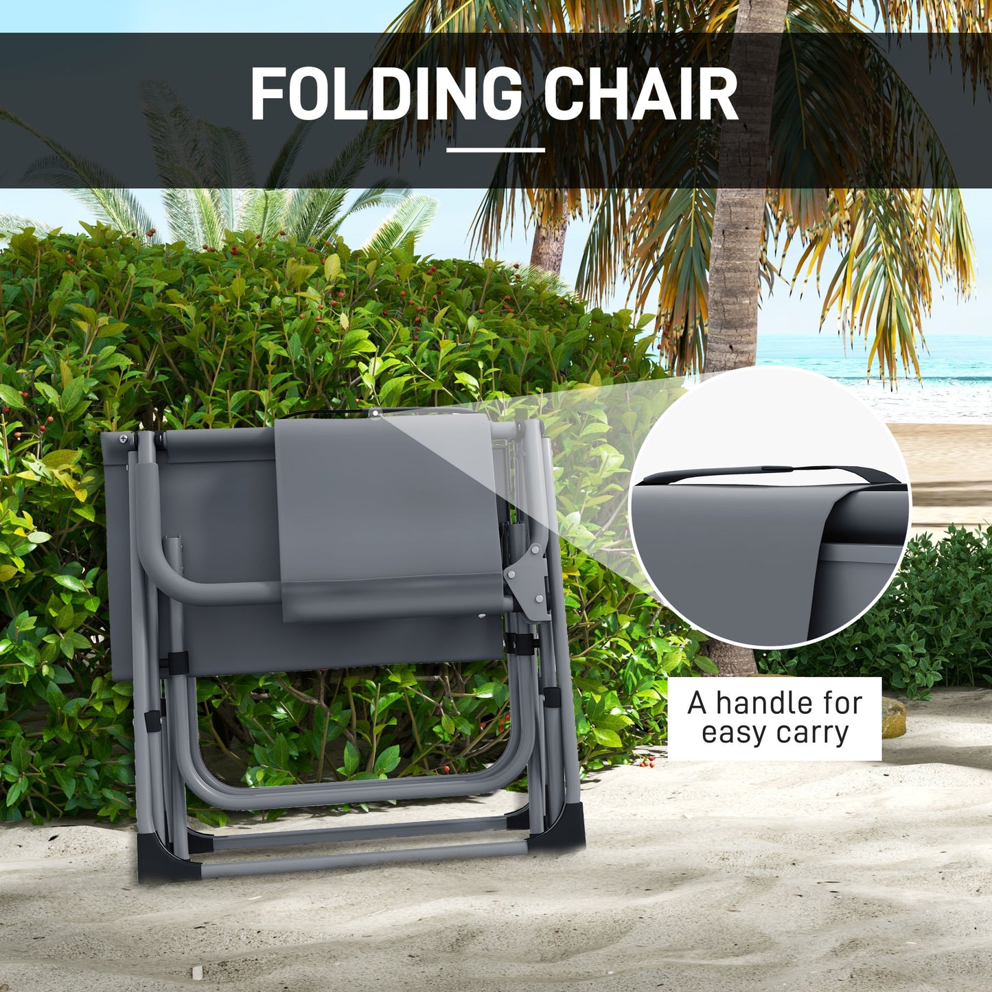 Outsunny Compact Grey Folding Camping Chair with Side Table and Cupholder - ALL4U RETAILER LTD