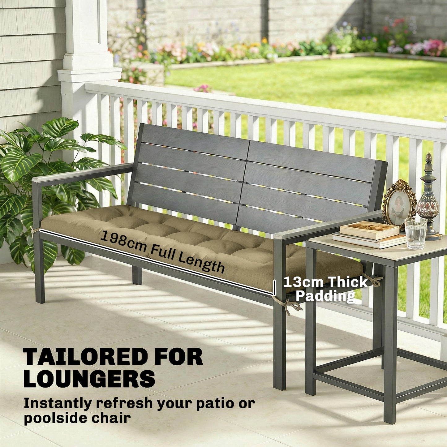 Outsunny Memory Foam Sun Lounger Cushion With Ties For 190 X 60 Cm Patio Lounger Outdoor Sand