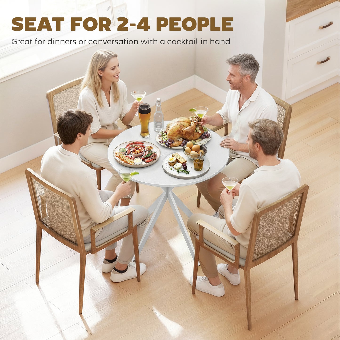 HOMCOM 80cm Industrial Round Dining Table White With X Shaped Legs Seating Four Kitchen
