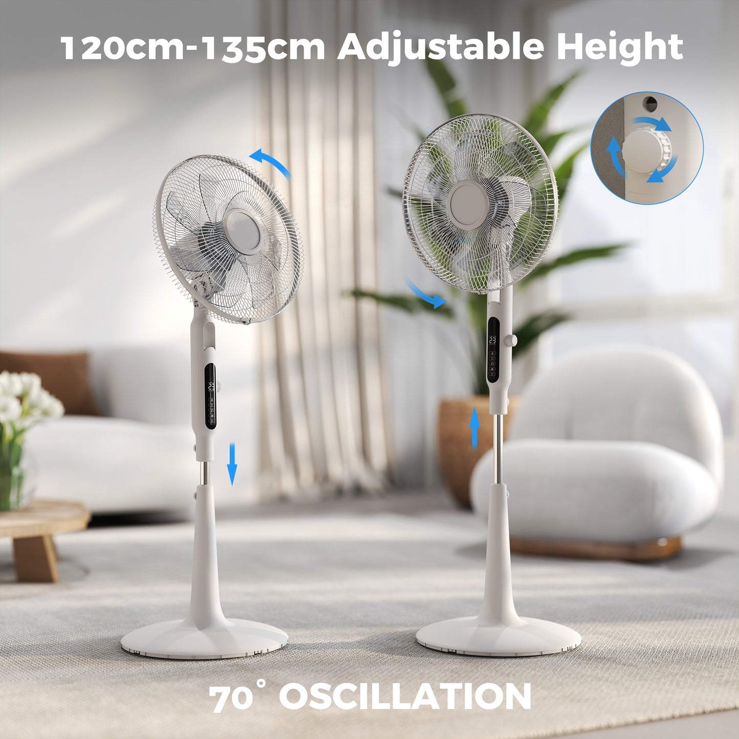 HOMCOM Pedestal Fan With Insect Repellent Box And LED Panel Three Modes Normal Natural Sleep 28 Speeds White
