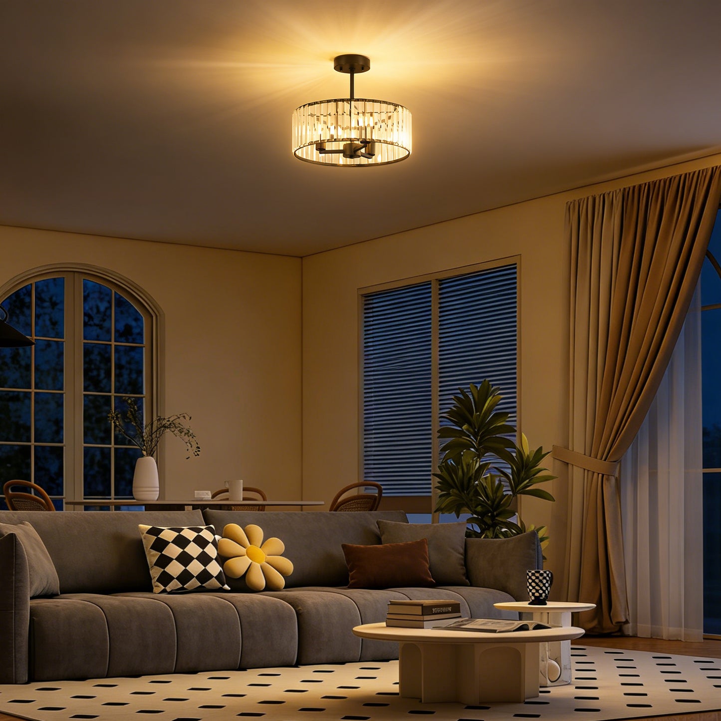 Homcom Crystal Ceiling Light Semi Flush Mount Modern Crystal Chandelier With E14 Base 3 Lights Bulbs Not Included