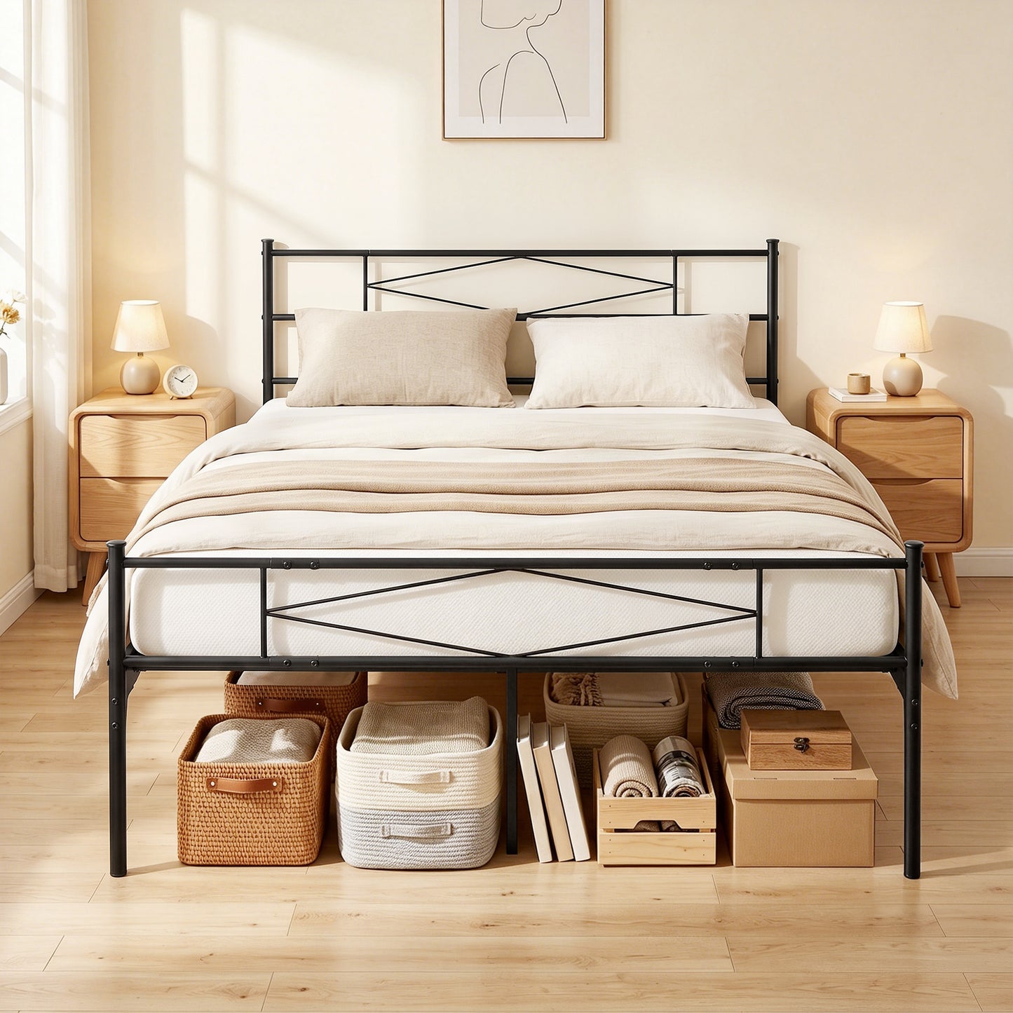 HOMCOM 5ft King Bed Frame with Headboard and Footboard, Metal Platform Bed with 32 cm Underbed Storage, Black