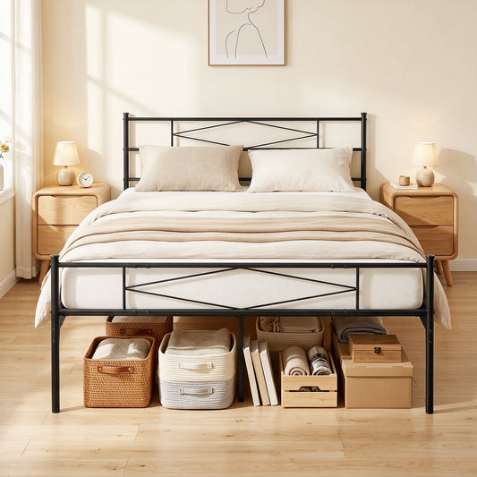 HOMCOM 5ft King Bed Frame with Headboard and Footboard, Metal Platform Bed with 32 cm Underbed Storage, Black