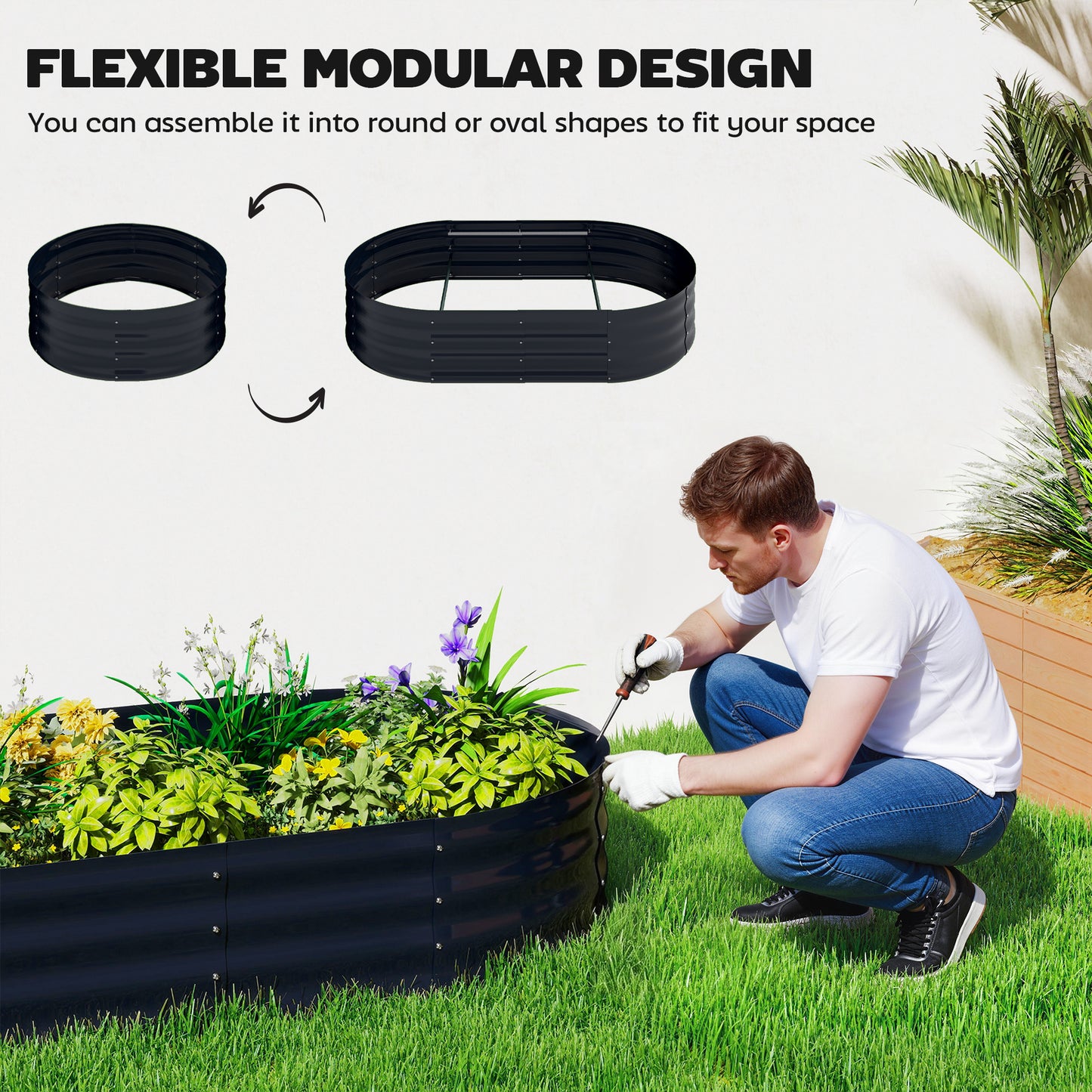 Outsunny Galvanised Raised Garden Bed With Arched Trellis 5 x 3 x 6ft Open Bottom Dark Grey