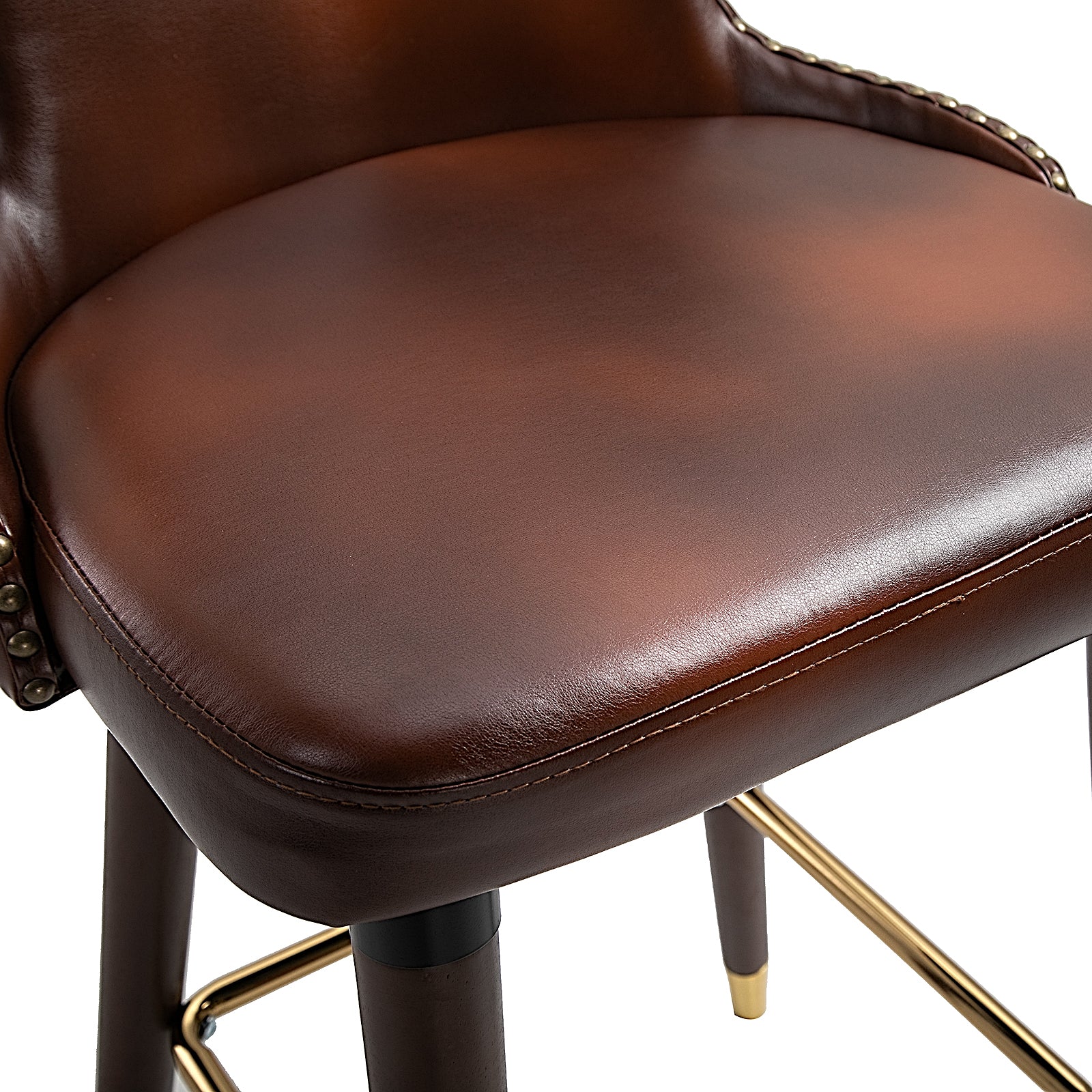 HOMCOM Set of 2 Elegant PU Leather Retro Bar Stools with Backrest - Brown and Gold Accents - ALL4U RETAILER LTD