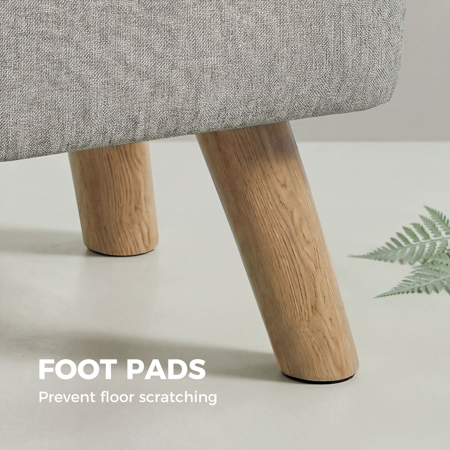 HOMCOM Linen Look Square Padded Footstool With Tufted Top And Wooden Legs Light Brown