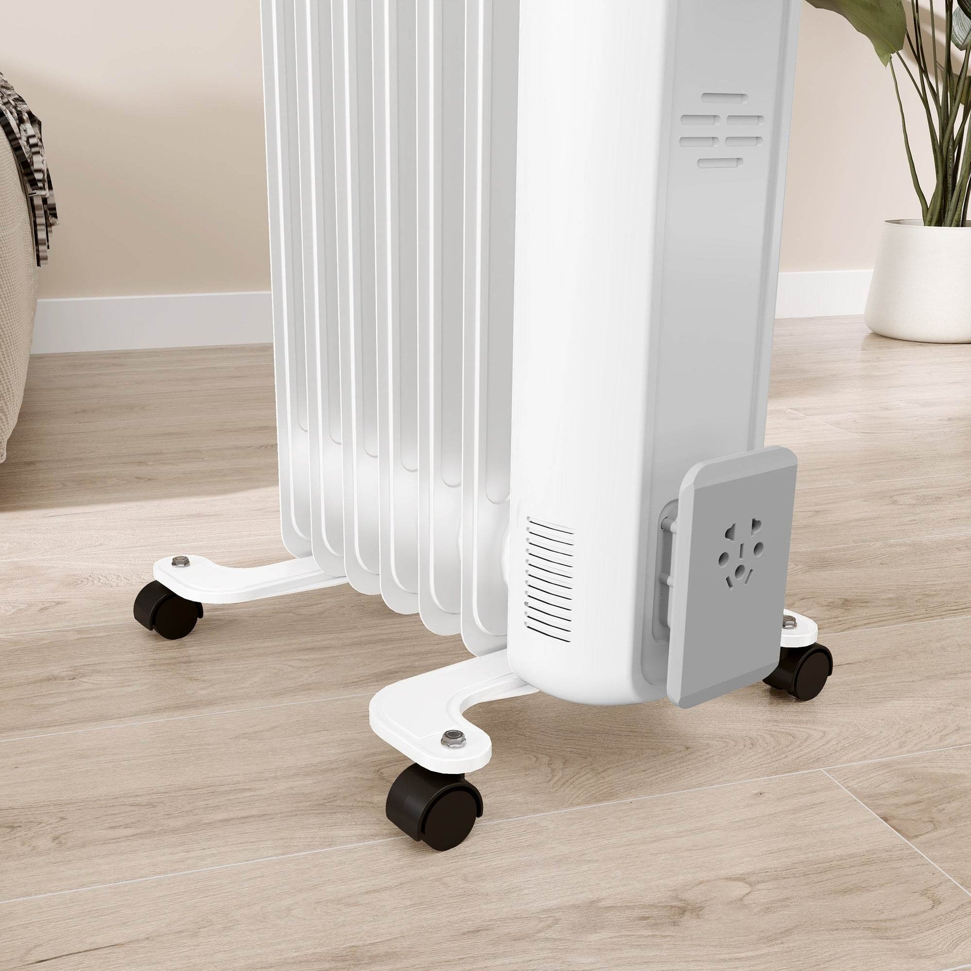 HOMCOM 1500W Nine Fin Oil-Filled Radiator Heater - White - ALL4U RETAILER LTD