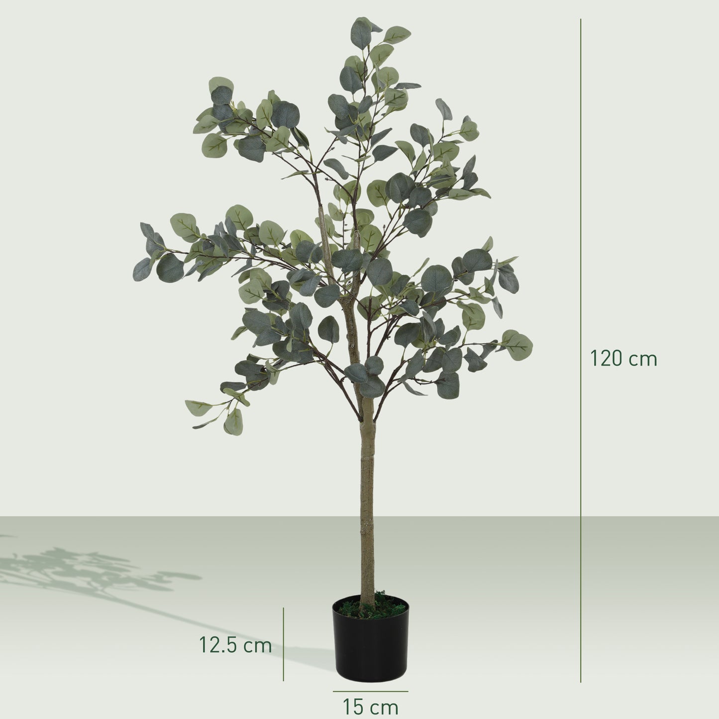 HOMCOM Set Of 2 Decorative Eucalyptus Trees 4ft 120cm With 230 Silver Dollar Leaves In Pot Indoor Decor