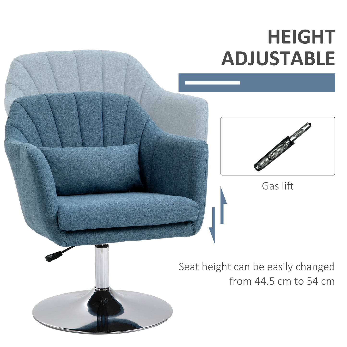 HOMCOM Swivel Accent Chair Contemporary Vanity Armchair Adjustable Height Thick Cushion Lumbar Support Armrest Bedroom Office - ALL4U RETAILER LTD