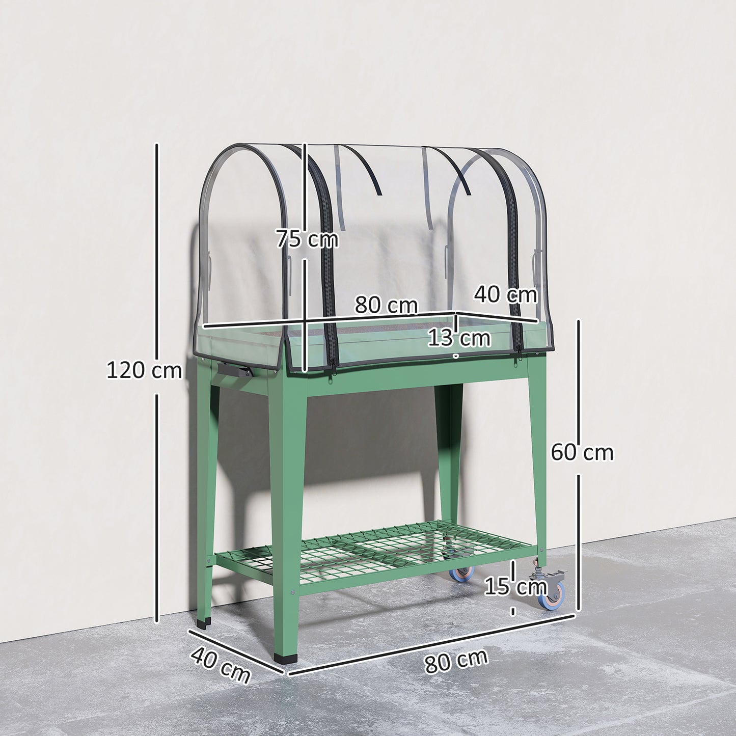 Outsunny Raised Planter With Greenhouse Cover Mobile Elevated Garden Bed On Wheels Bottom Shelf For Vegetables Green