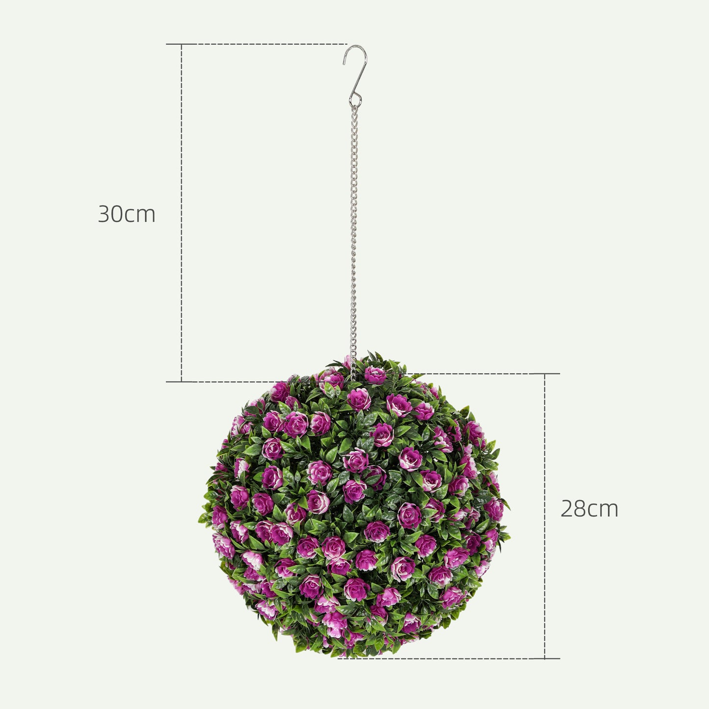 HOMCOM Set of 2 Decorative Artificial Plants UV Protected Topiary Rose Balls 28cm Purple Indoor Outdoor Decor