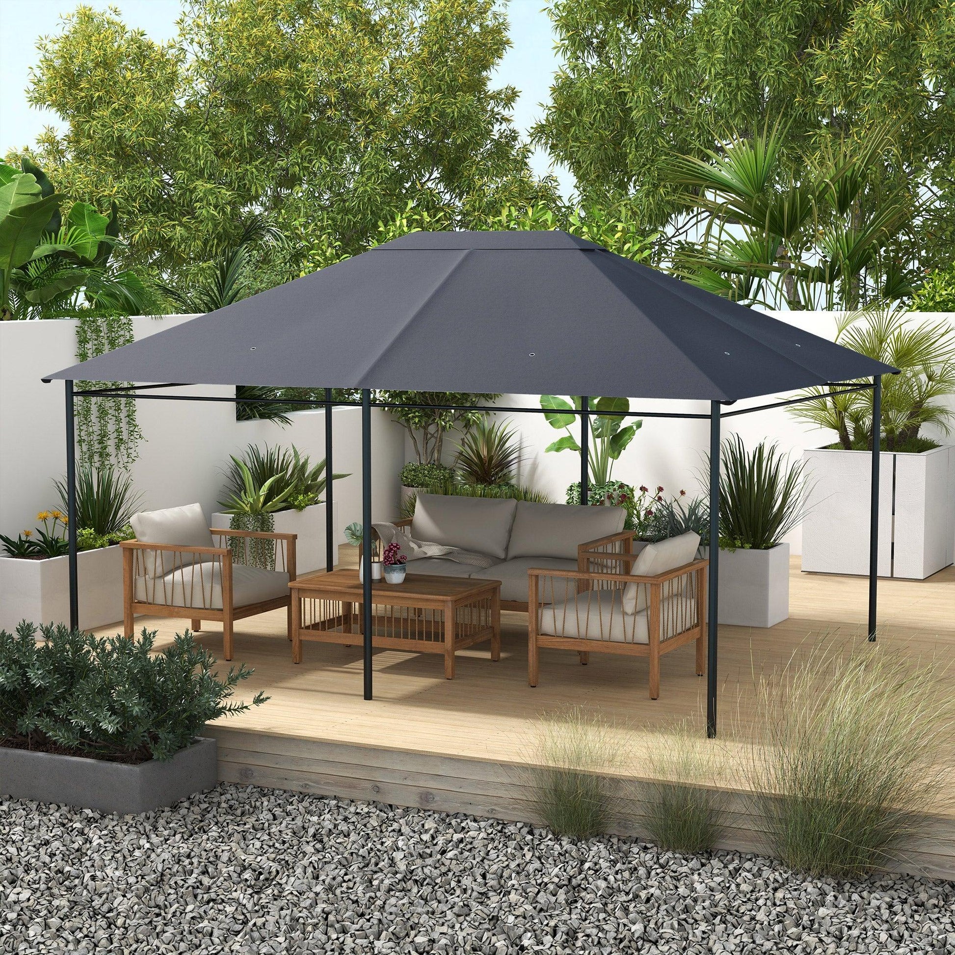 Outsunny 3 x 4m Gazebo Canopy Replacement Cover, Gazebo Roof Replacement (TOP COVER ONLY), Dark Grey - ALL4U RETAILER LTD