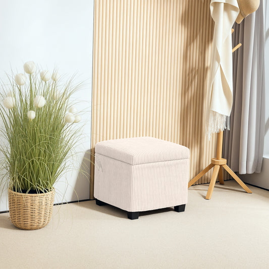 HOMCOM Corduroy Storage Ottoman Bench With Wooden Legs 30L Chest Box 40cm Bed End Bench For Living Room Entryway Beige