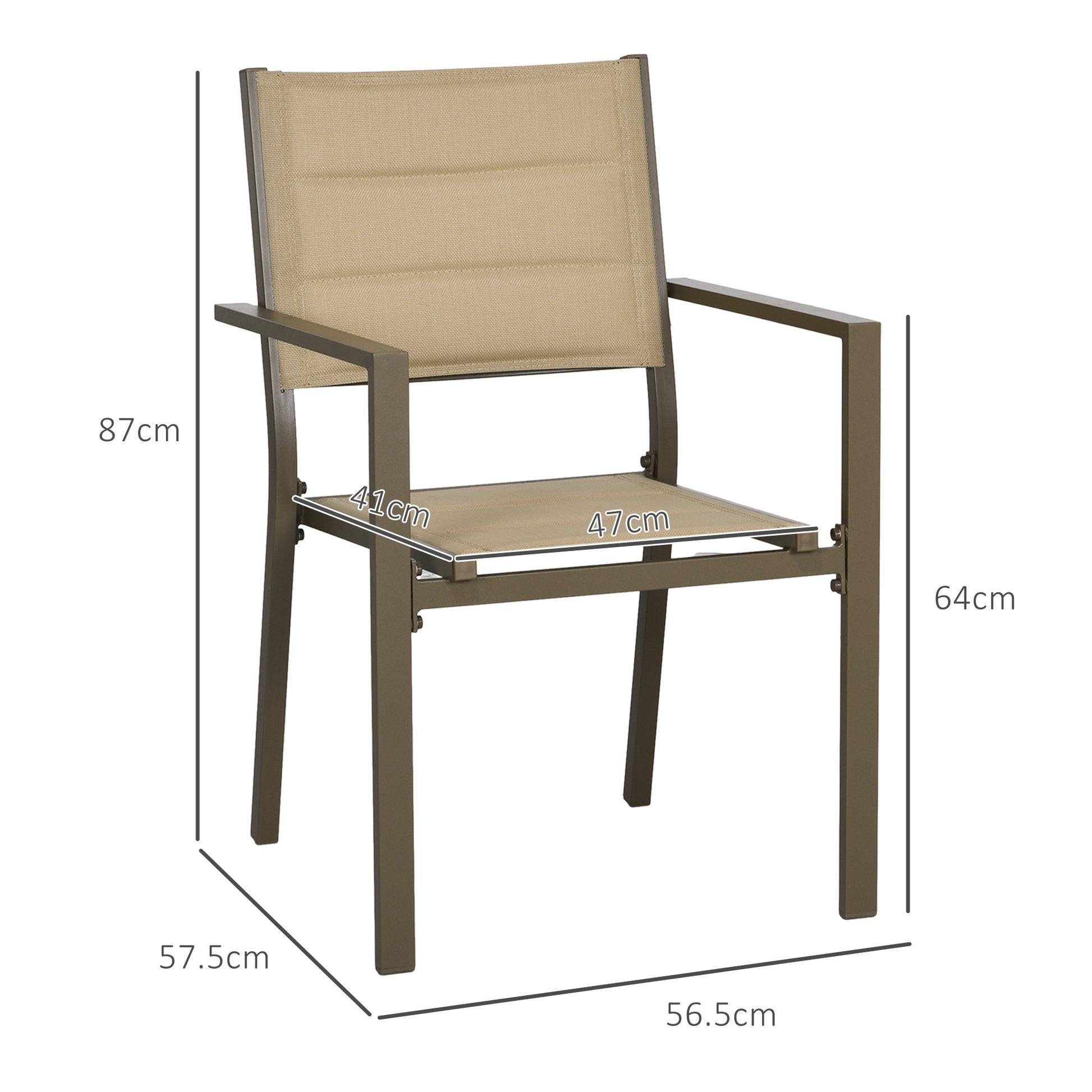 Outsunny Set of 2 Khaki Aluminium Stacking Garden Chairs for Outdoor Patio - ALL4U RETAILER LTD