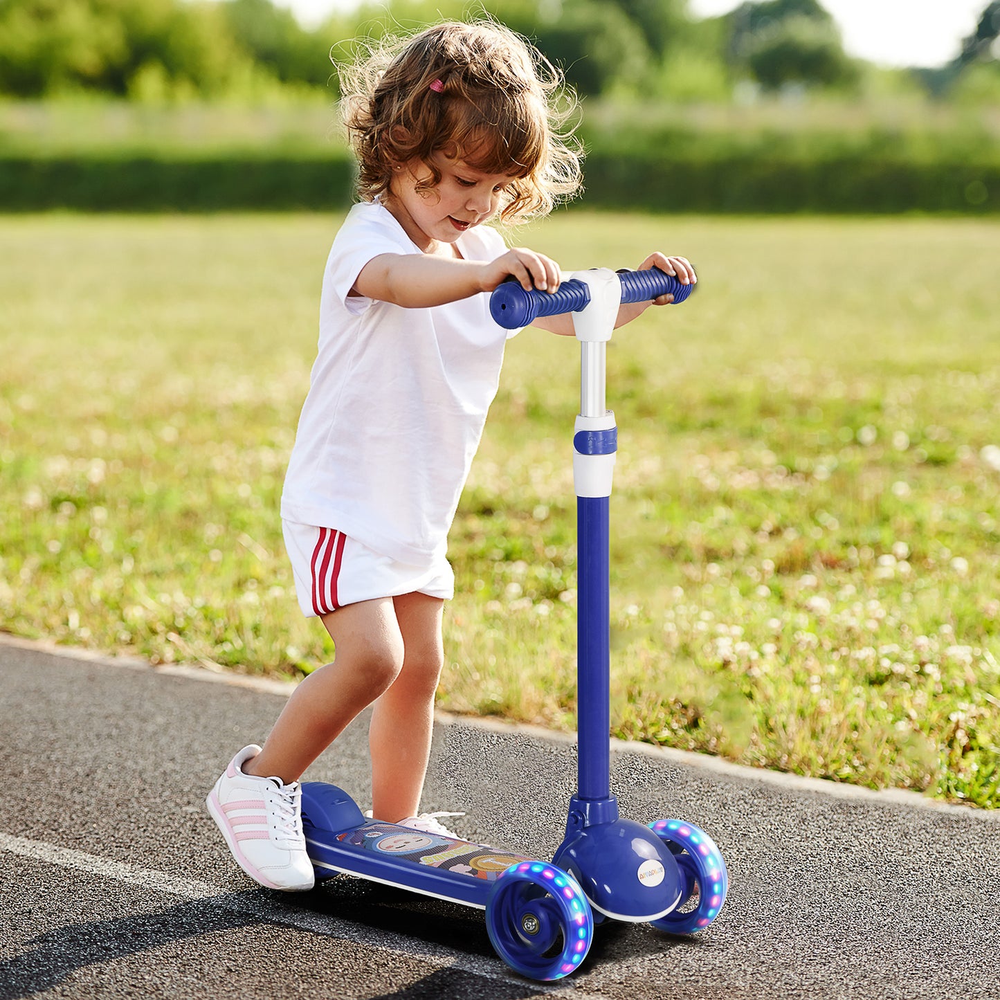 AIYAPLAY Adjustable Height LED Light Kids 3-Wheel Scooter for Ages 2-6, Blue - ALL4U RETAILER LTD