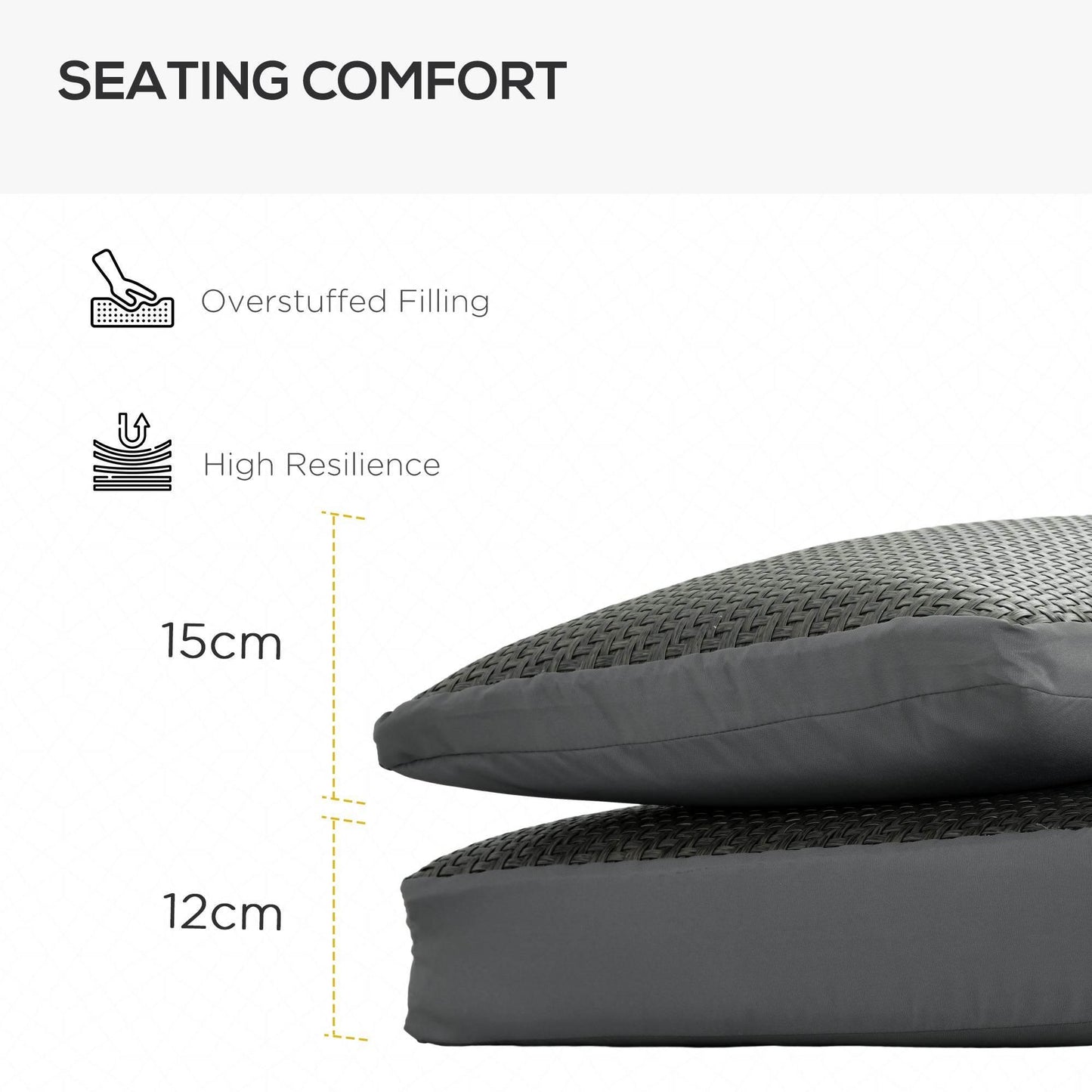 Outsunny Set of 4 Water-Repellent Outdoor Cushions with Backrest, Grey Fabric and PE Rattan Cover for Chairs, Swings, and Sofas - ALL4U RETAILER LTD