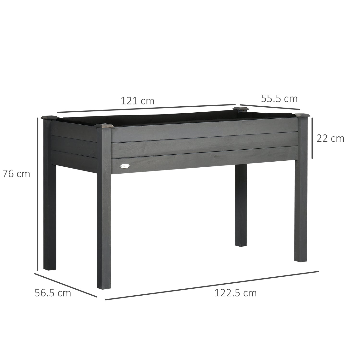 Outsunny Raised Bed For Garden Wooden Elevated Planter Box With Bed Liner For Flower Vegetable Herb Dark Grey