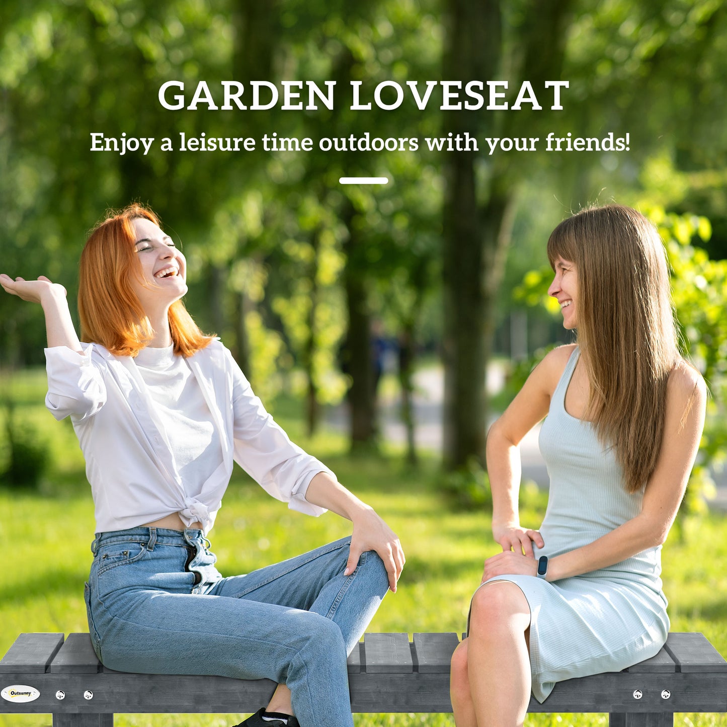 Outsunny 2 Seater Garden Wooden Bench Grey Outdoor Patio Furniture Slatted Comfort