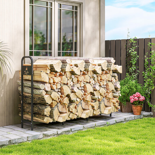 Outsunny 6.5 Ft Steel Firewood Log Rack 300 Kg Capacity Heavy Duty Indoor Outdoor Wood Storage Shelf Black