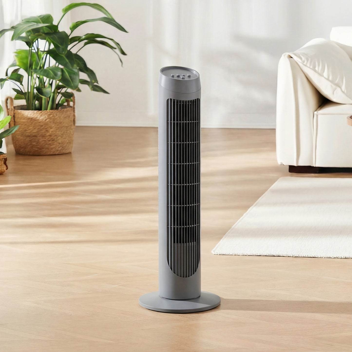 HOMCOM Tower Fan 75 cm for Bedroom Cooling, 70 Degree Oscillating, 3 Speed Settings, Standing Floor Fan Grey