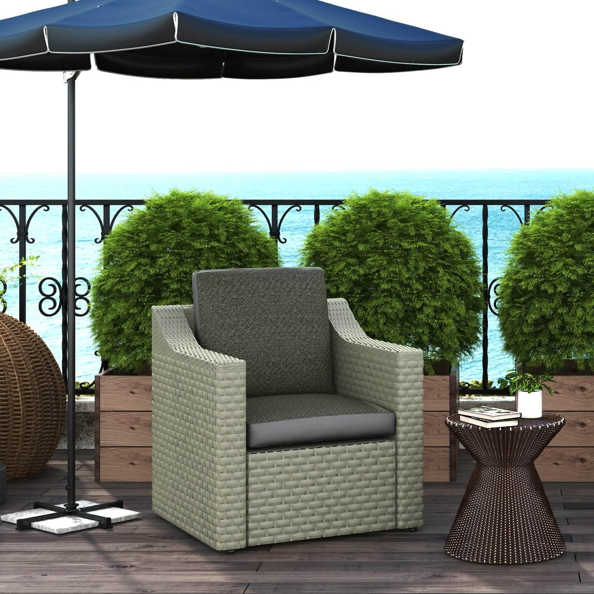 Outsunny Set of 4 Water-Repellent Outdoor Cushions with Backrest, Grey Fabric and PE Rattan Cover for Chairs, Swings, and Sofas - ALL4U RETAILER LTD