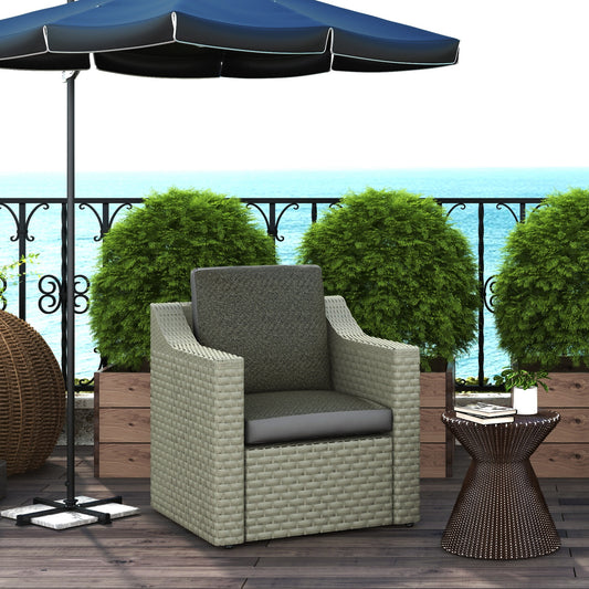 Outsunny Set of 4 Water-Repellent Outdoor Cushions with Backrest, Grey Fabric and PE Rattan Cover for Chairs, Swings, and Sofas - ALL4U RETAILER LTD