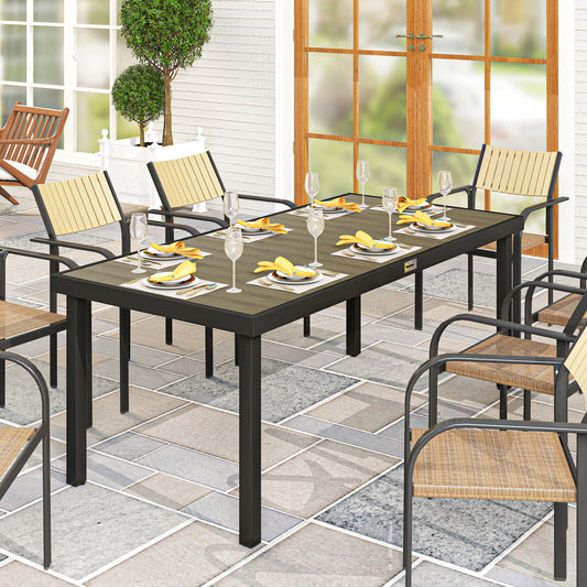 Outsunny Aluminium Outdoor Dining Table For 8 With Faux Wood Top Water Resistant Garden Patio Brown 190 x 90 x 74 cm