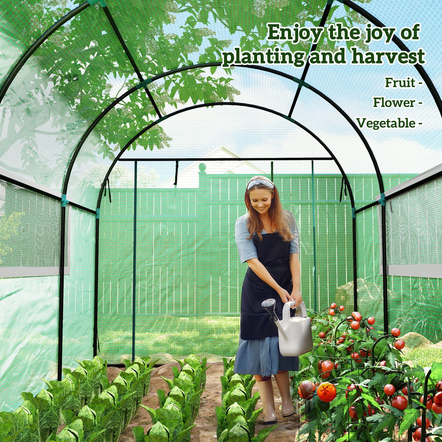 Outsunny 300 x 200cm Walk In Polytunnel Greenhouse With Zipped Doors And Mesh Windows