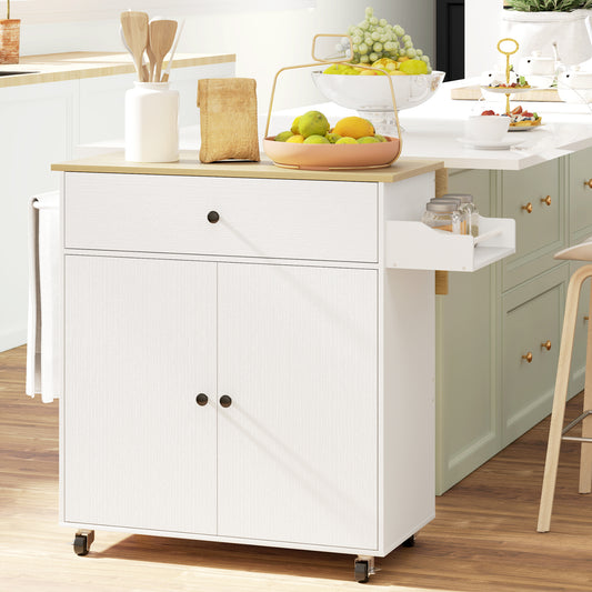 HOMCOM Rolling Kitchen Island With Drop Leaf And Extendable Counter White Cart With Drawer Spice Rack And Towel Rack