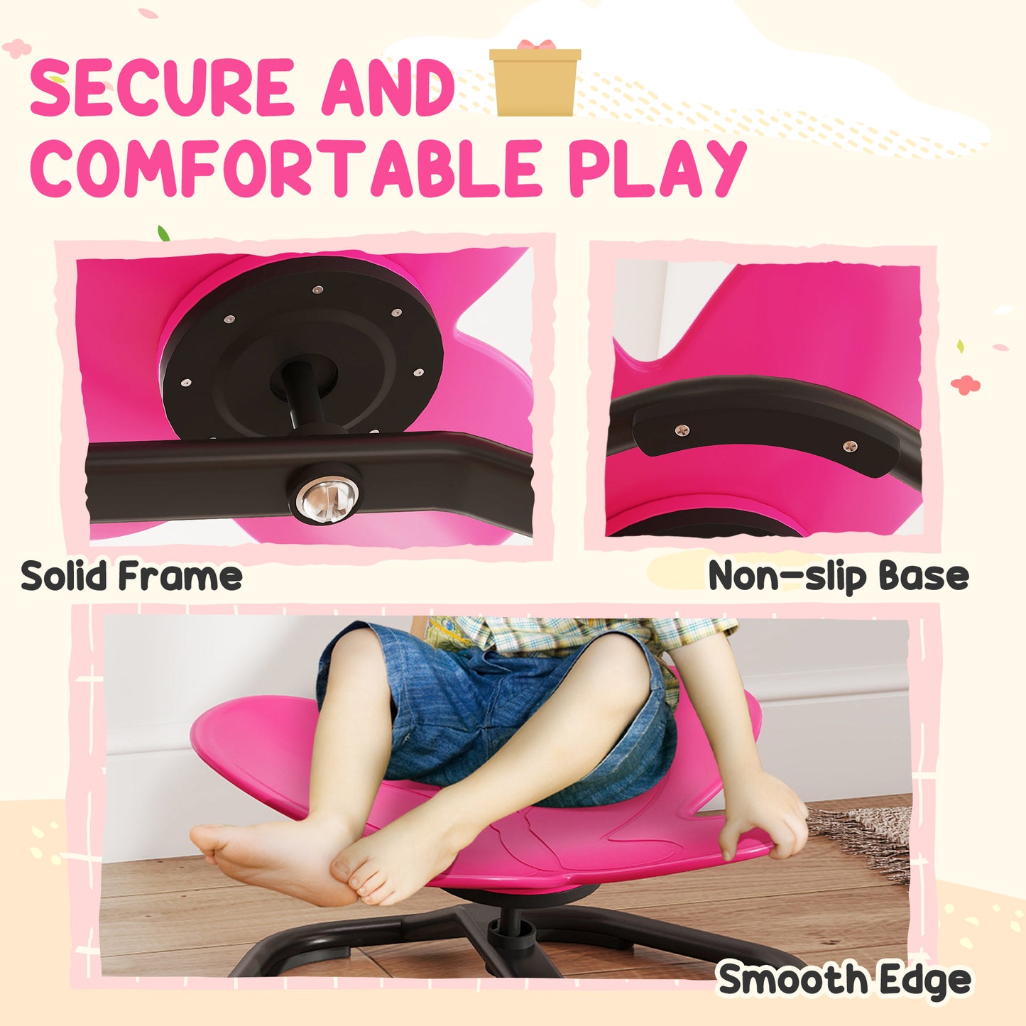 AIYAPLAY Butterfly-Shaped Kids Swivel Chair For Sensory Spinning Balance And Coordination Training Pink