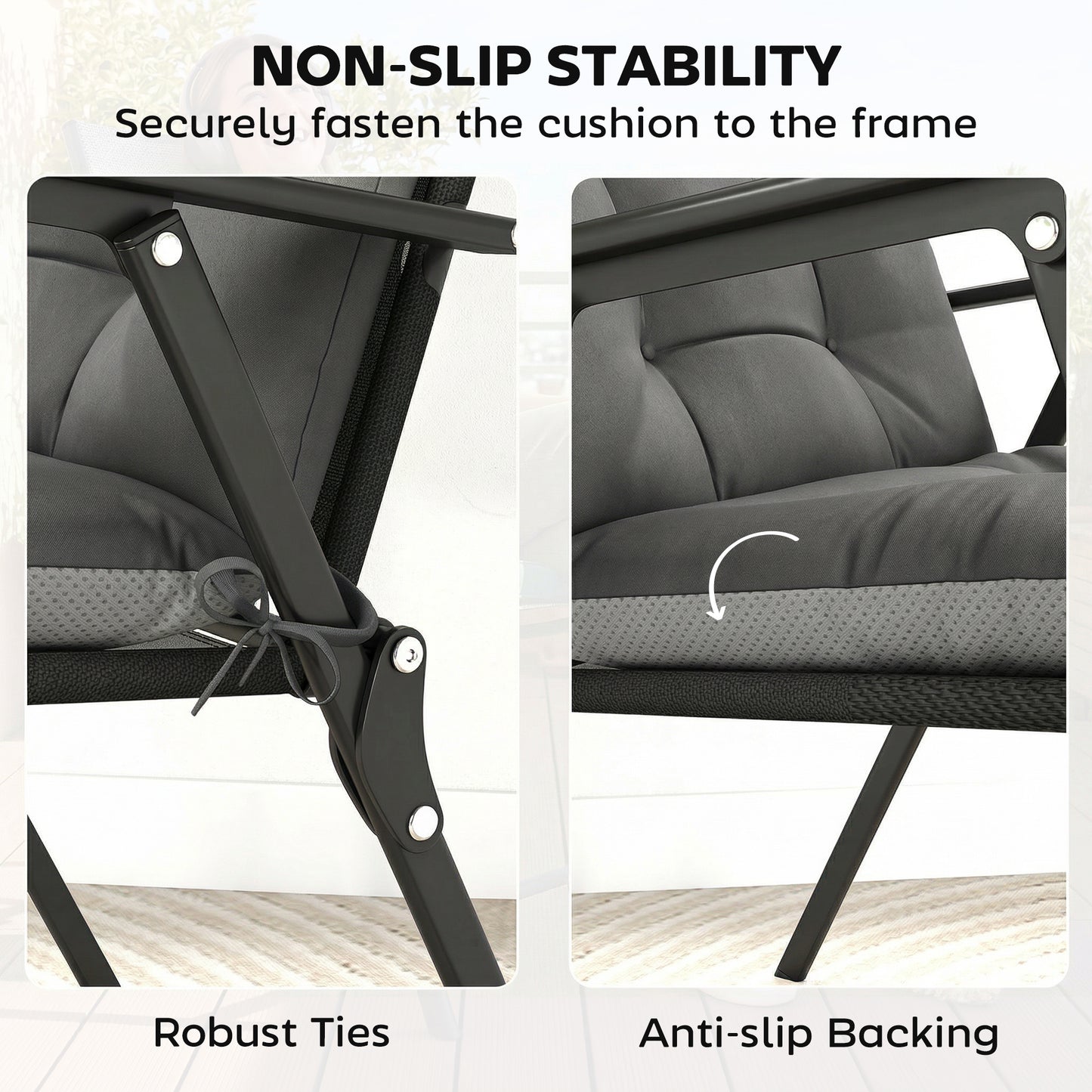 Outsunny Patio Chair Cushions 4 Piece Set Waterproof Non Slip Lounge Cushions 112x53cm Dark Grey