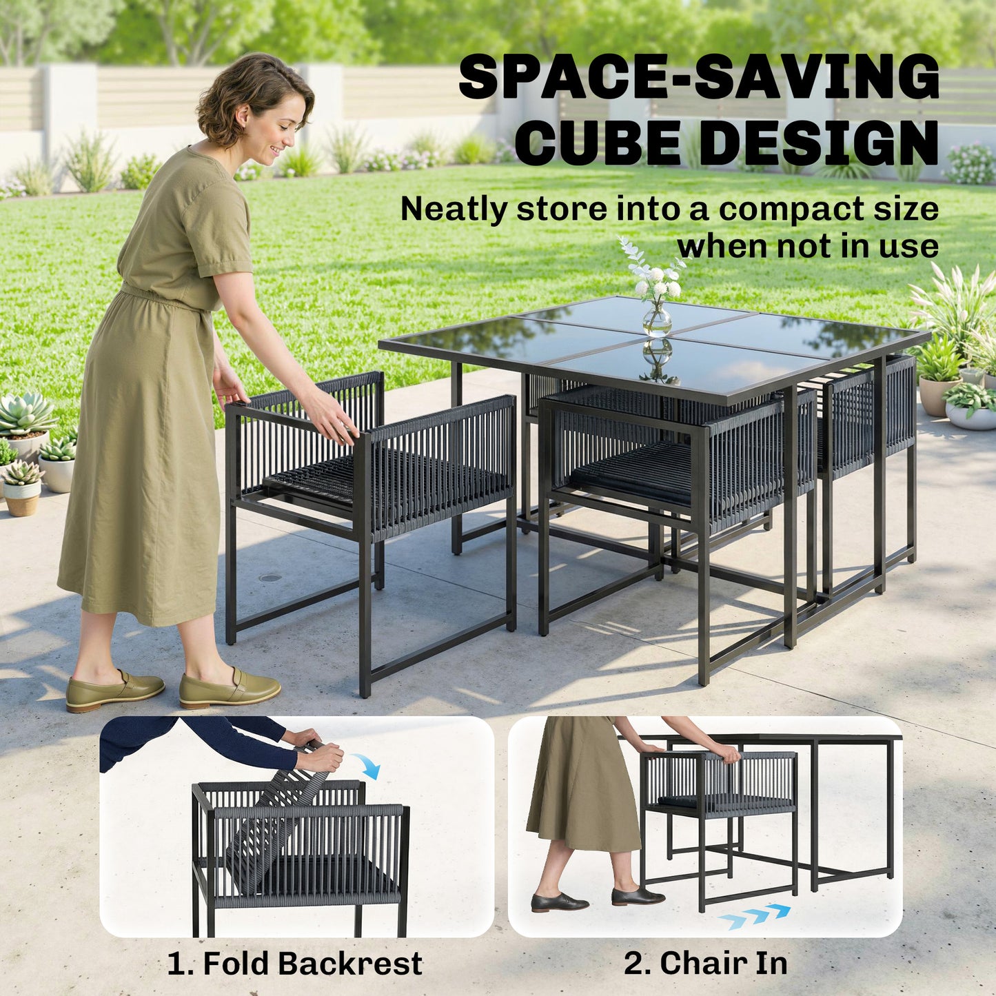 Outsunny 5 Piece Garden Dining Set Outdoor Patio Cube Set 4 Seater Table And Chairs With Foldable Backrest Dark Grey