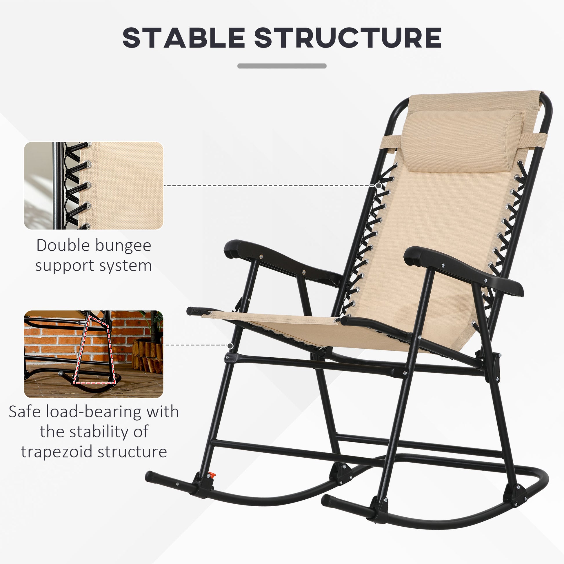 Outsunny Portable Beige Zero Gravity Rocking Chair with Ergonomic Design and Headrest for Outdoor Relaxation - ALL4U RETAILER LTD