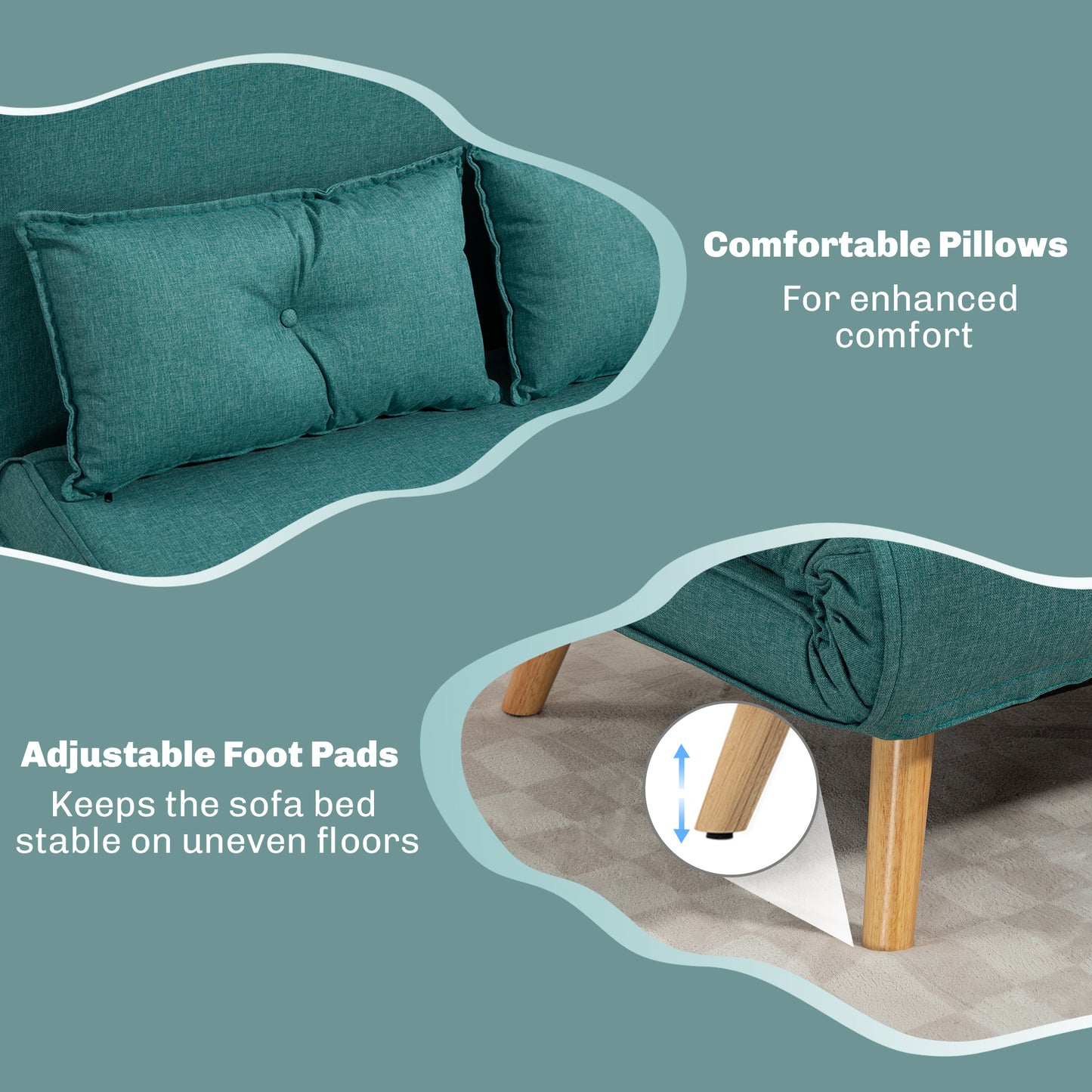 HOMCOM Two Seater Linen Look Sofa Bed Green With Click Clack Mechanism For Guests And Everyday Comfort
