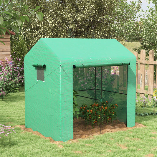 Outsunny Greenhouse, Walk-in Garden Grow House with Roll-up Door and Mesh Windows, 200 x 140 x 200cm, Green - ALL4U RETAILER LTD
