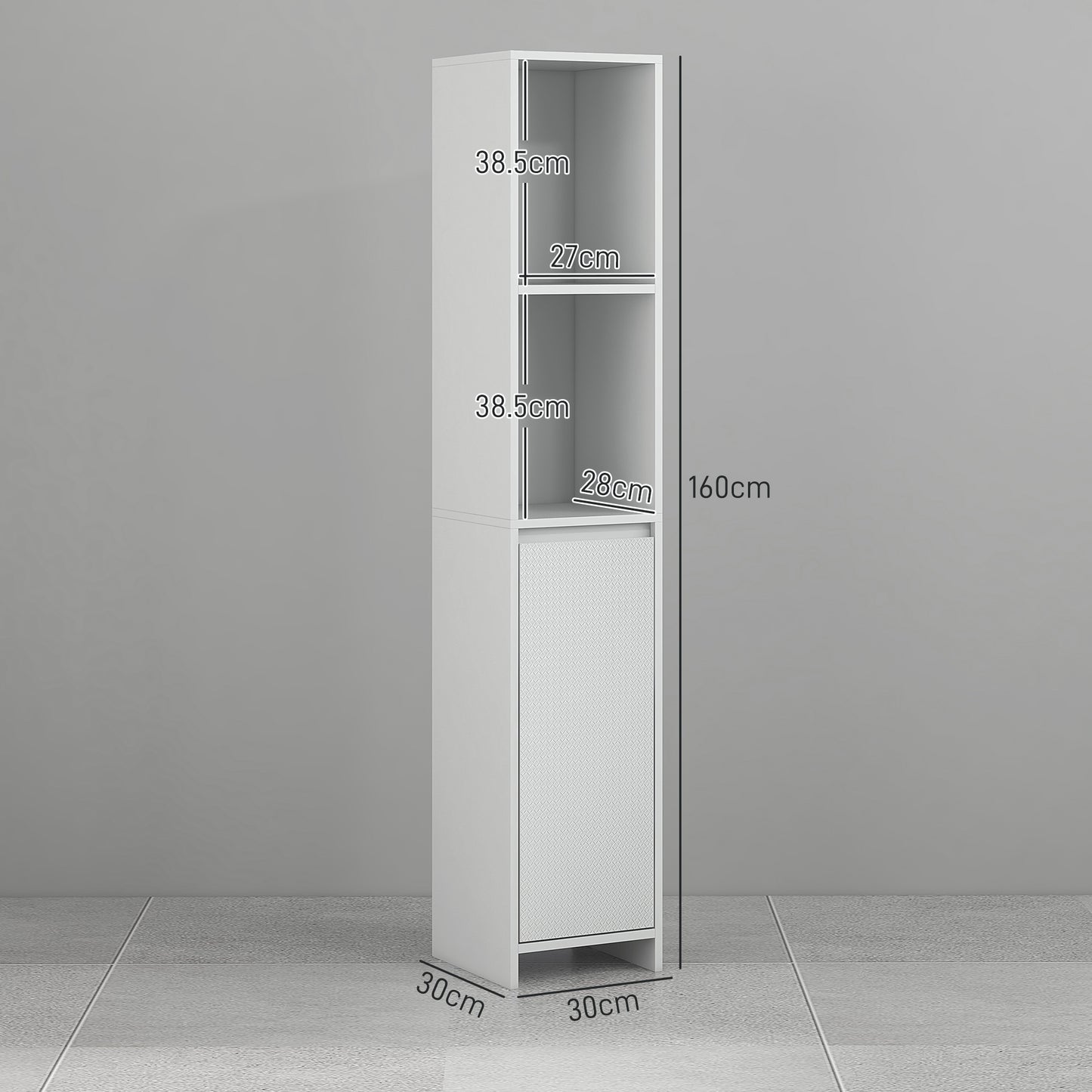 HOMCOM Narrow Tall Bathroom Cabinet White Slim Freestanding Storage Cupboard With Two Open Compartments And Inner Shelf
