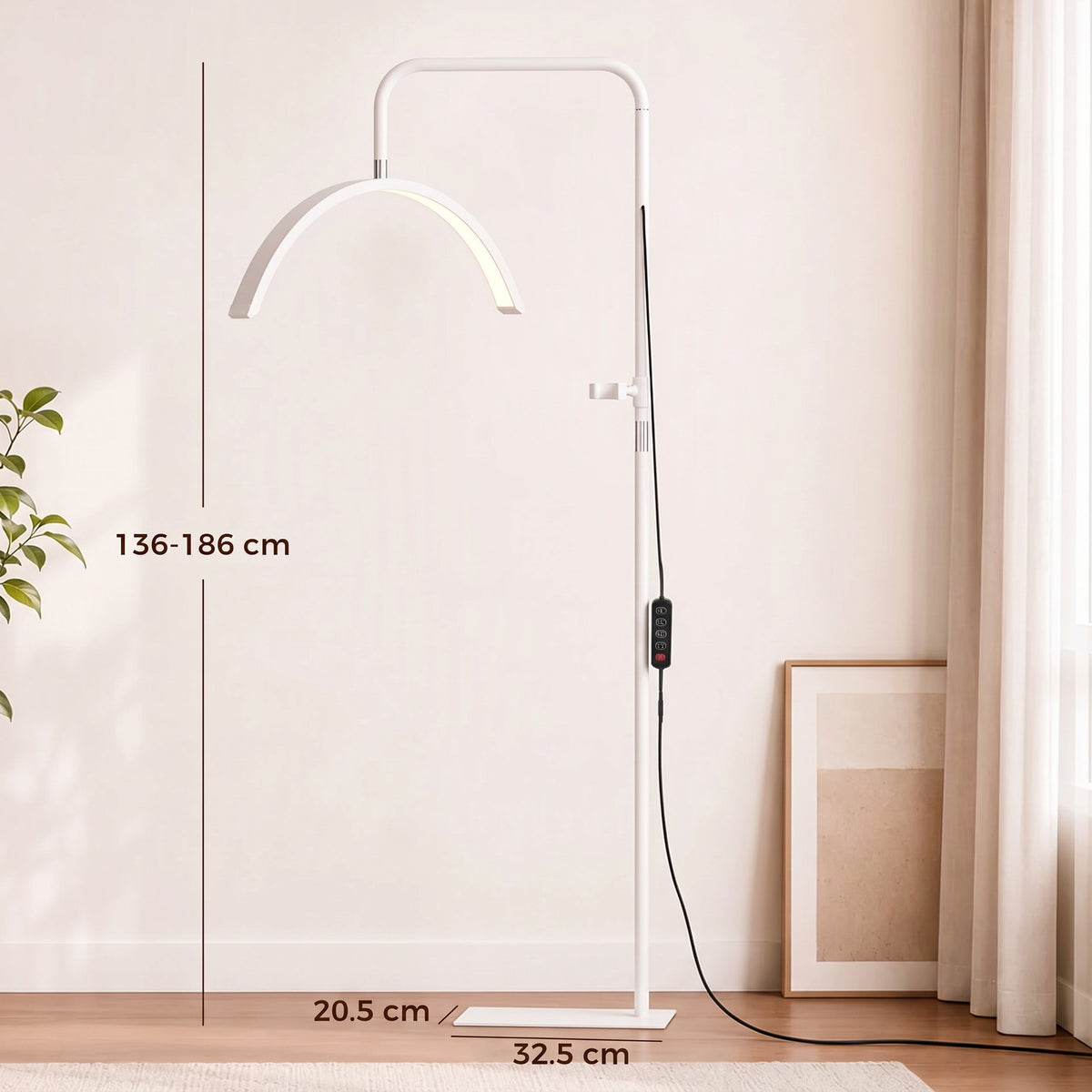 HOMCOM Half Moon Floor Lamp Dimmable 7 Color Rotating Makeup Vanity Light White